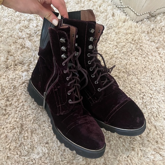 Donald J Pliner Dark Red/Maroon Velvet Combat Boot Size 9 - Picture 4 of 5